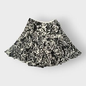 Ralph Lauren Silk Ruffle Skirt | 14 | Black White | Lined Flare | Career Office